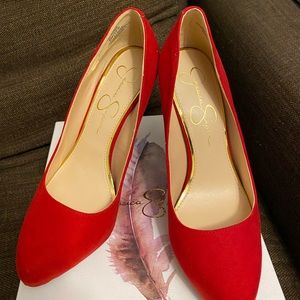 Jessica Simpson red platform pumps